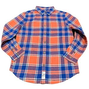 Gymboree Boys Orange Blue Tartan Plaid Flannel Button Down Long Sleeve S 7/8 NWT